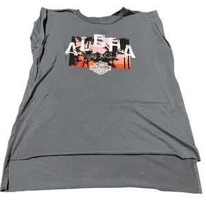 Harley Davidson Aloha Hawaii Gray Sleeveless T-Shirt Top Women's